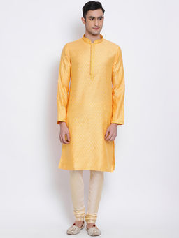 Sanwara - Men Orange and Beige Color Silk Blend Kurta And Pyjama (Set of 2)