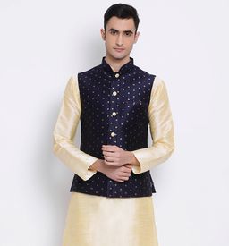 Sanwara - Men Blue Color Silk Blend Nehru Jacket