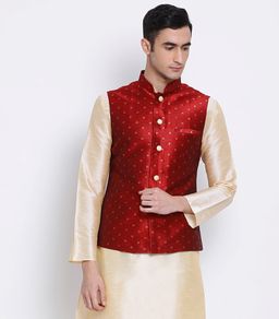 Sanwara - Men Maroon Color Silk Blend Nehru Jacket