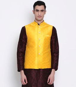 Sanwara - Men Deep Yellow Color Silk Blend Nehru Jacket