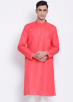 Sanwara - Men Pink Color Cotton Blend Kurta