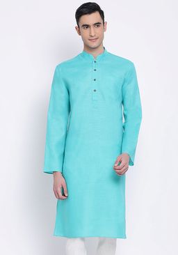 Sanwara - Men Sea Green Color Cotton Kurta