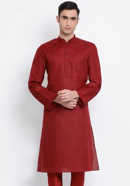 Sanwara - Men Maroon Color Cotton Kurta