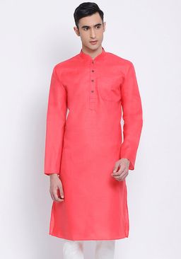 Sanwara - Men Pink Color Cotton Kurta