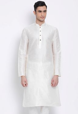 Sanwara - Men Cream Color Silk Blend Kurta