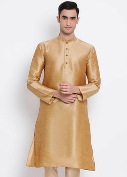 Sanwara - Men Deep Beige Color Silk Blend Kurta