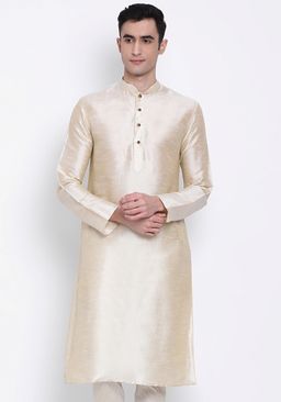 Sanwara - Men Gold Color Silk Blend Kurta