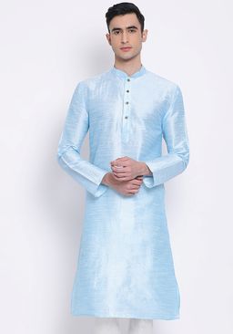 Sanwara - Men SKY BLUE Color Silk Blend Kurta