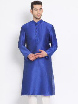 Sanwara - Men Ink Blue Color Silk Blend Kurta