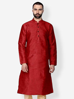 Sanwara - Men Red Color Silk Blend Kurta
