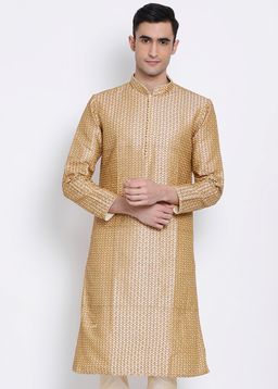 Sanwara - Men Beige Color Silk Blend Kurta