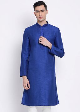Sanwara - Men Ink Blue Color Silk Blend Kurta