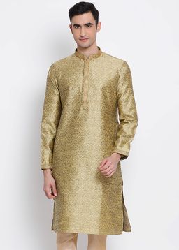 Sanwara - Men Gold Color Silk Blend Kurta