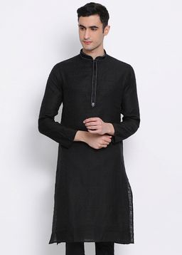 Sanwara - Men Black Color Silk Blend Kurta