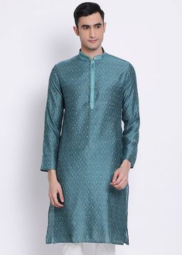 Sanwara - Men Deep Green Color Silk Blend Kurta