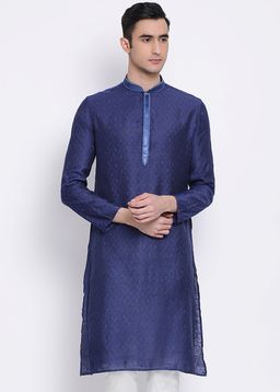 Sanwara - Men Deep Blue Color Silk Blend Kurta