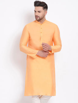 Sanwara - Men Papaya Color Cotton Silk Kurta