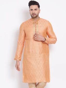 Sanwara - Men Tender Peach Color Silk Blend Kurta