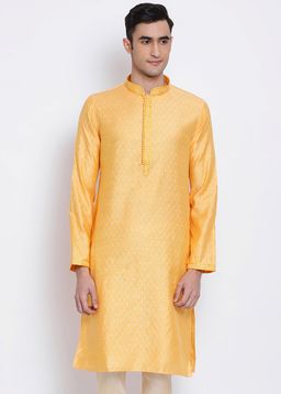 Sanwara - Men Orange Color Silk Blend Kurta
