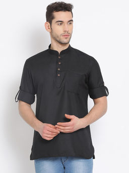 Sanwara - Men Black Color Cotton Kurta