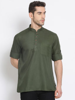 Sanwara - Men Bottle Green Color Cotton Kurta