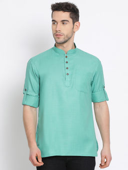 Sanwara - Men Kiwi Color Cotton Kurta
