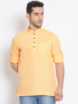 Sanwara - Men Papaya Color Cotton Kurta