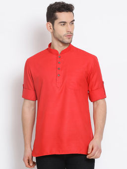 Sanwara - Men Tomato Red Color Cotton Kurta
