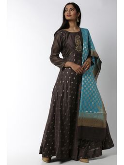 Soch - Brown Embroidered Kurta, Pant and Dupatta (Set of 3)