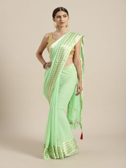 Geroo Jaipur - Green Hand Embroidered Georgette Saree