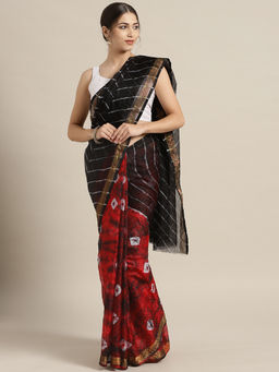 Geroo Jaipur - Hand Dyed Red & Black Bandhani Kota Silk Saree