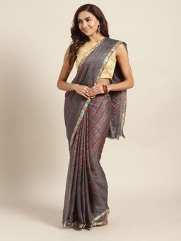 Geroo Jaipur - Hand Dyed Grey Leheriya Kota Doria Saree
