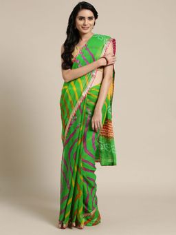 Geroo Jaipur - Hand Dyed Green Bandhani Chiffon Saree
