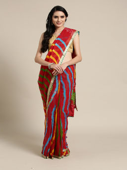 Geroo Jaipur - Hand Dyed Red Bandhani Chiffon Saree