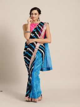 Geroo Jaipur - Hand Dyed Blue & Black Bandhani Chiffon Saree