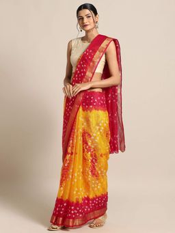 Geroo Jaipur - Hand Dyed Red & Yellow Bandhani Kota Silk Saree
