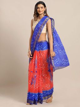 Geroo Jaipur - Hand Dyed Orange & Blue Bandhani Kota Silk Saree