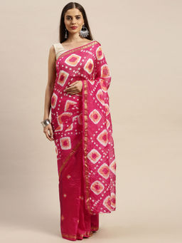 Geroo Jaipur - Hand Dyed Pink Bandhani Silk Saree
