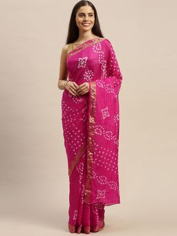 Geroo Jaipur - Hand Dyed Pink Bandhani Silk Saree