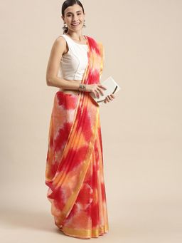 Geroo Jaipur - Orange & Red Shibori Kota Art Silk Saree