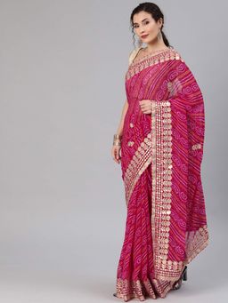 Geroo Jaipur - Magenta Pink Bandhani Georgette Saree