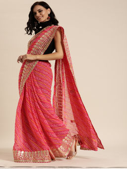 Geroo Jaipur - Pink Bandhani Gota Patti Georgette Saree