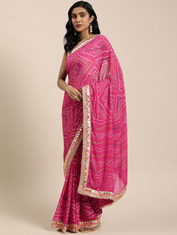 Geroo Jaipur - Hand Dyed Pink Bandhani Georgette Saree