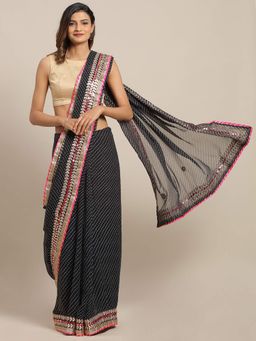 Geroo Jaipur - Black Hand Embellished Georgette Saree