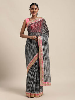 Geroo Jaipur - Black Hand Dyed Leheriya Georgette Saree