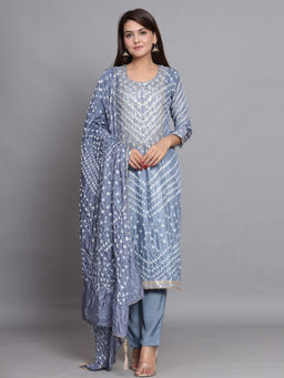 Biba - Turquoise Printed Unstitched Dress Material (Set of 3)