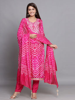 Biba - Fuschia Printed Unstitched Dress Material (Set of 3)