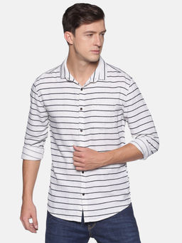 SHOWOFF - Men's Cotton Casual Off-white Stripes Slim Fit Shirt