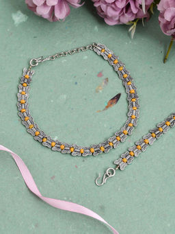 Silvermerc Designs - Silver Plated Yellow Beads Butterfly Anklets