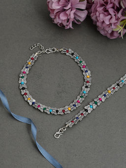 Silvermerc Designs - Multicolor Beads Silver Butterfly Anklets
